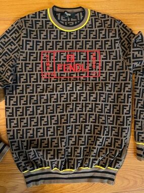 Fendi Zucca pattern Unisex Brown Logo-Print Sweater with embroidered Patch